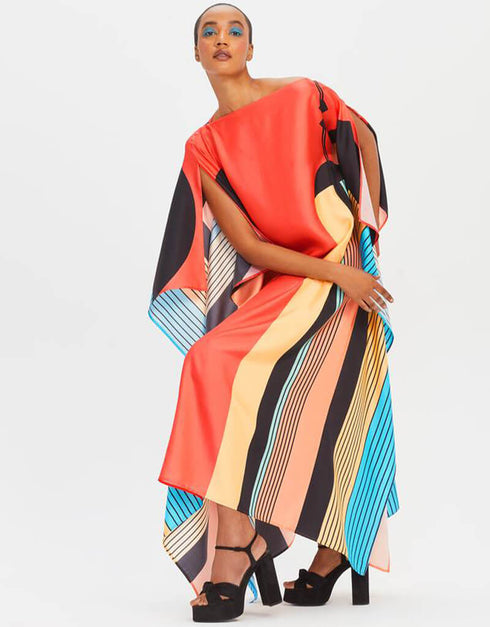 Peach Fancy Soft Satin Silk Kaftan Back View